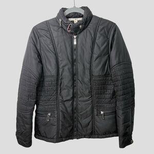 Tommy Hilfiger Black Nylon Puffer Jacket Women's M Zip Front Y2K Modular Basic